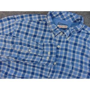 Johnnie-O Hangin' Out Shirt Mens Large Blue White Plaid Button Up Long Sleeve